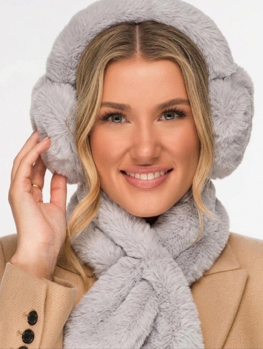 Aspen Light Gray Faux Fur Earmuffs